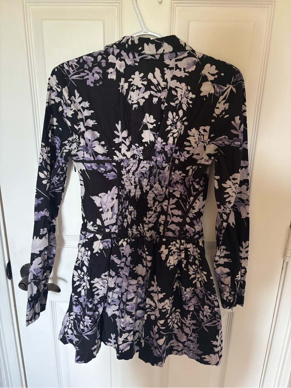 By Anthropologie Purple Floral Corset Collared Shirt Dress Size 8 - Picture 8 of 10